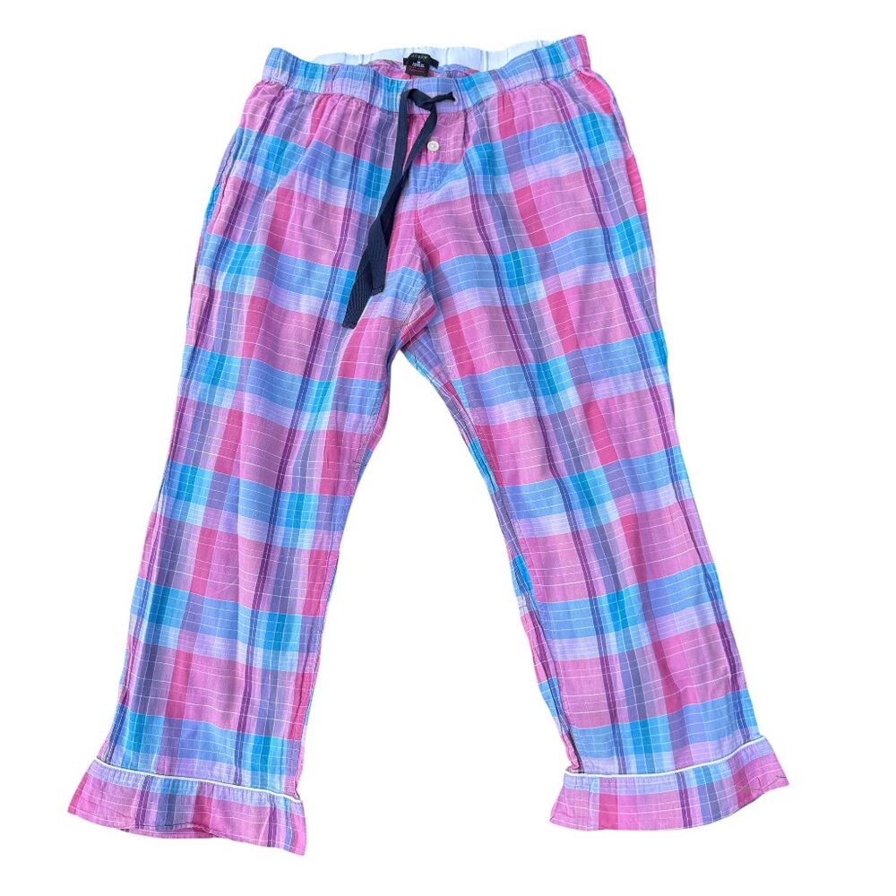 J. Crew Short-Sleeve Crinkle Cotton Pajama Set in Ombré Plaid Size Medium - Picture 9 of 10